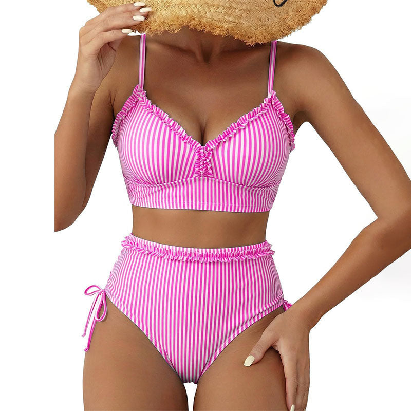 High-waisted ruffle two-piece bikini swimsuit set
