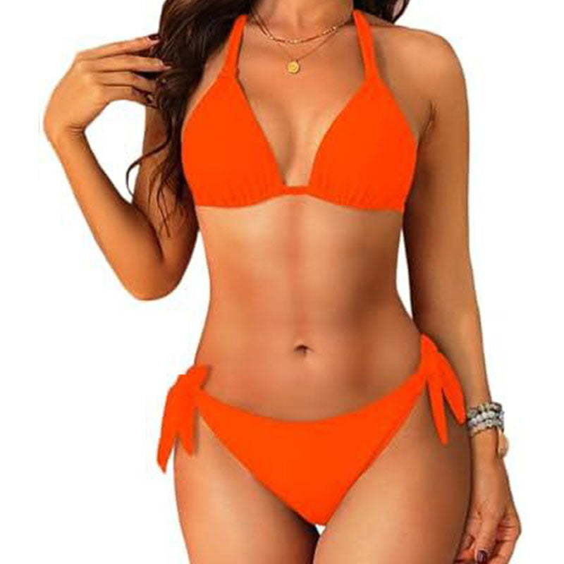 Halter-neck tie-strap bikini set