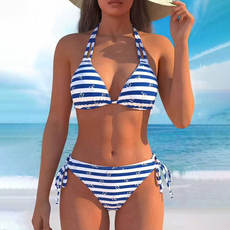 Tropical Print Halter Bikini Set