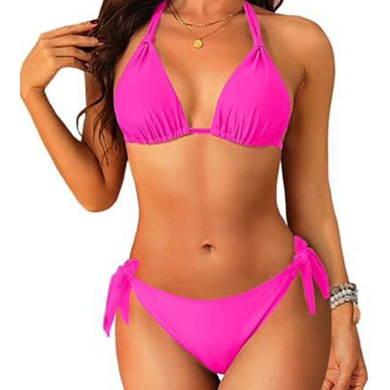Halter-neck tie-strap bikini set