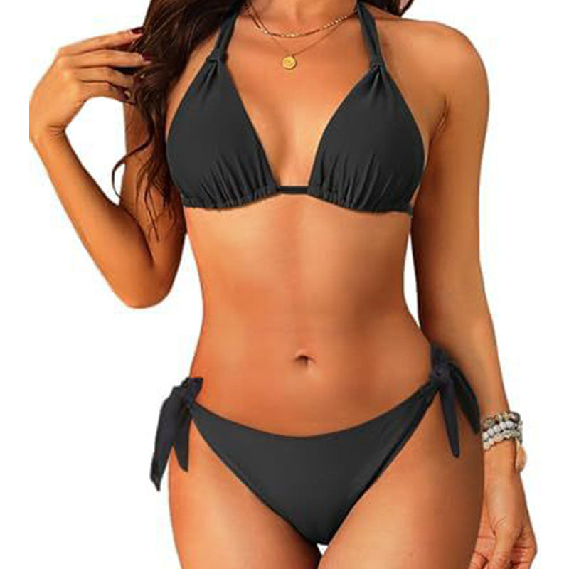 Halter-neck tie-strap bikini set