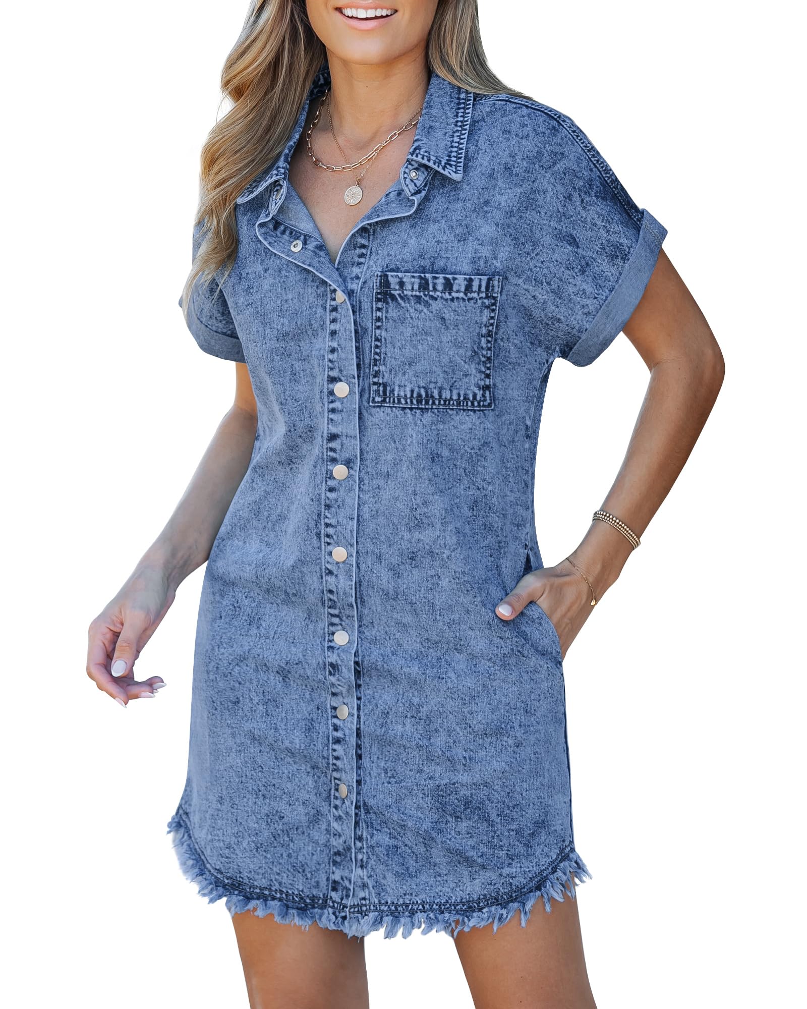 HARPER™ - ELEGANT DENIM MINI SHIRT DRESS