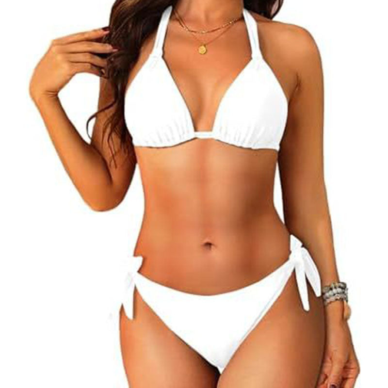 Halter-neck tie-strap bikini set