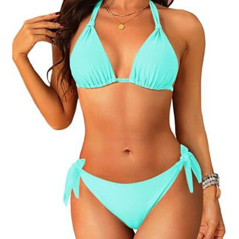 Halter-neck tie-strap bikini set