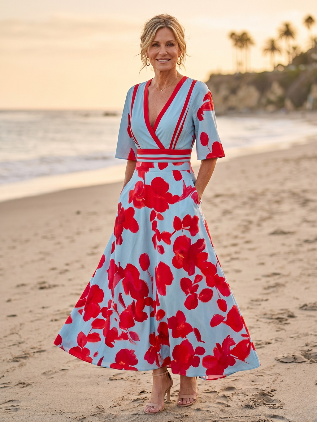 MARTHA™ - WRAP BODICE FLORAL MIDI DRESS