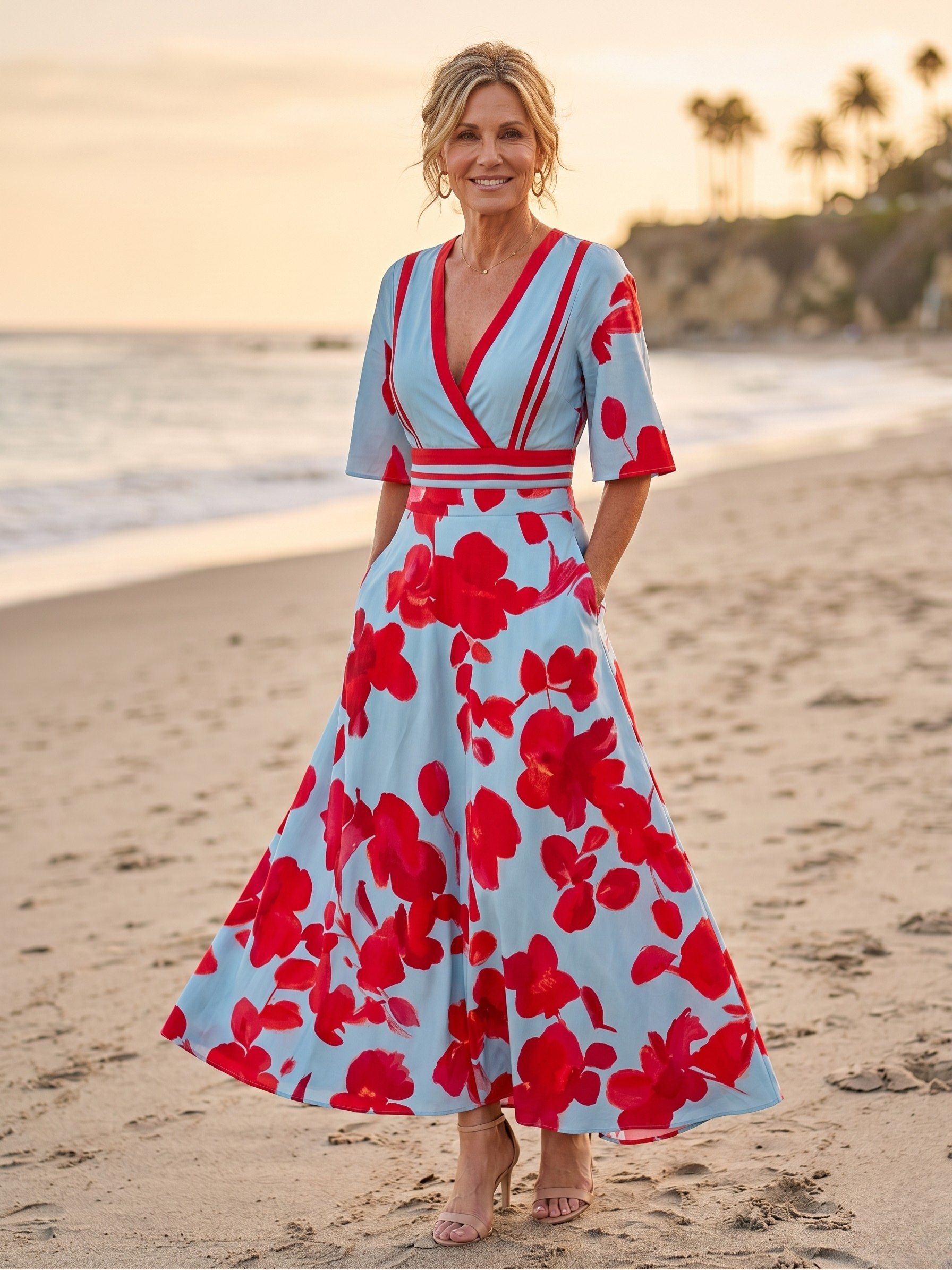 MARTHA™ - WRAP BODICE FLORAL MIDI DRESS