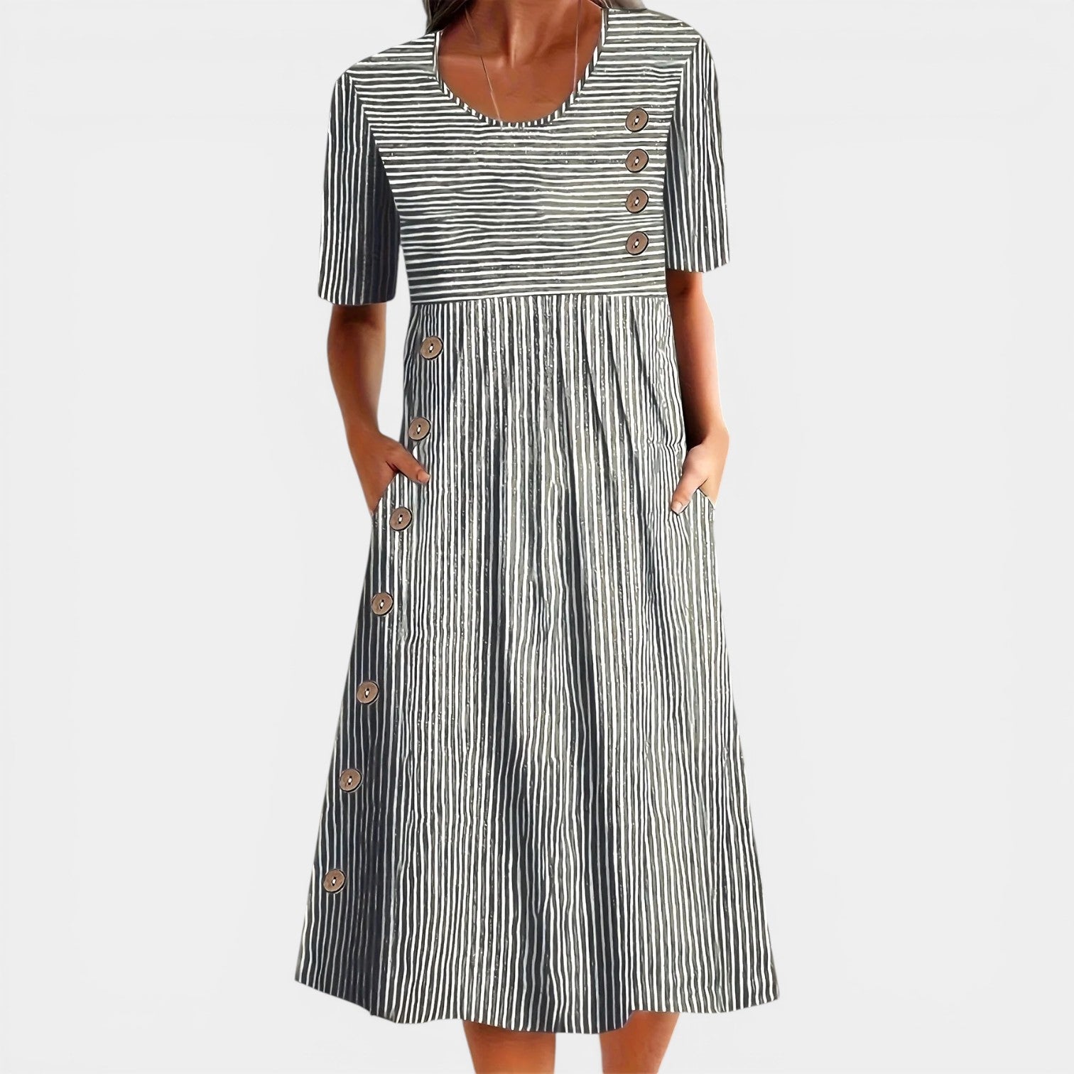 BRIENNE™ - ELEGANT STRIPED MIDI DRESS