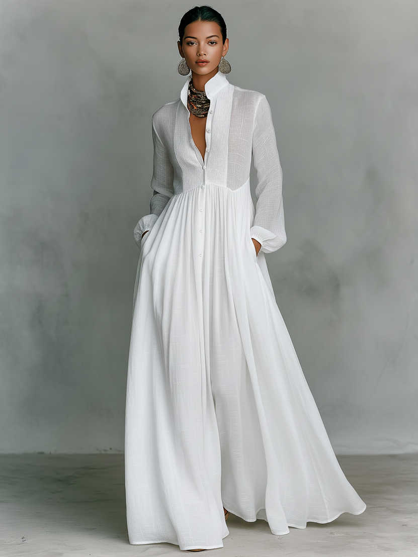 GLORIA™ - LINEN PATCHWORK MAXI DRESS
