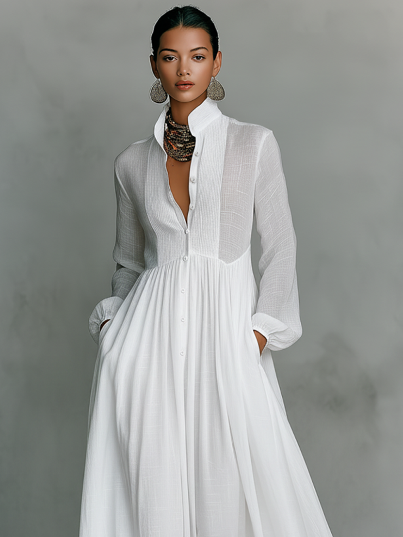 GLORIA™ - LINEN PATCHWORK MAXI DRESS