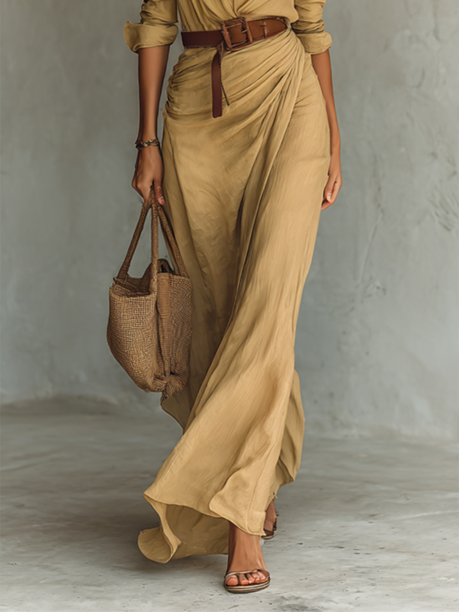 ROSE™ - LINEN NOTCH COLLAR SUMMER MAXI DRESS