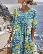 ELENA™ - ELEGANT FLORAL SUMMER MIDI DRESS