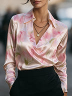 Elegant Satin Floral Blouse