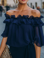 Off-Shoulder Ruffled Chiffon Top