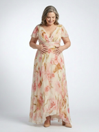 Elara | V Neck Short Sleeve Floral Maxi Dress