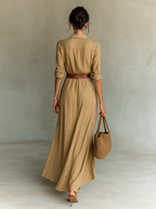 ROSE™ - LINEN NOTCH COLLAR SUMMER MAXI DRESS