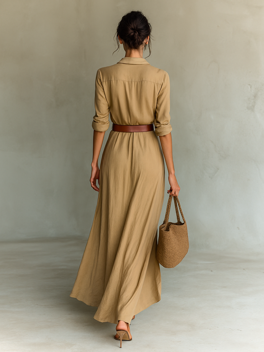 ROSE™ - LINEN NOTCH COLLAR SUMMER MAXI DRESS