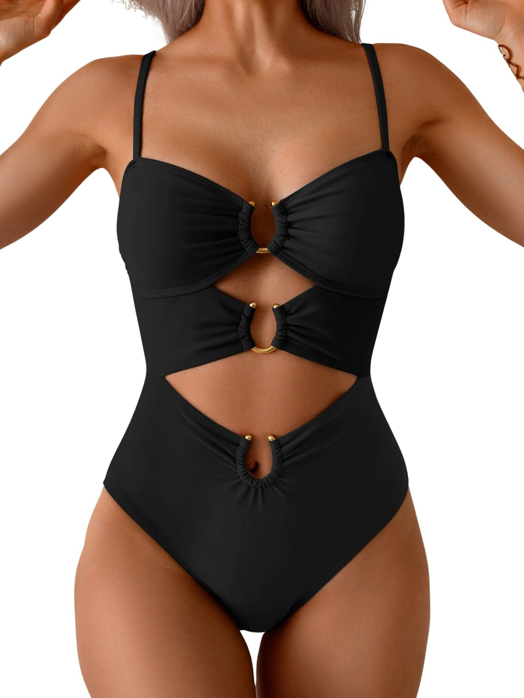 Triple Cutout U-Ring One-Piece Swimsuit