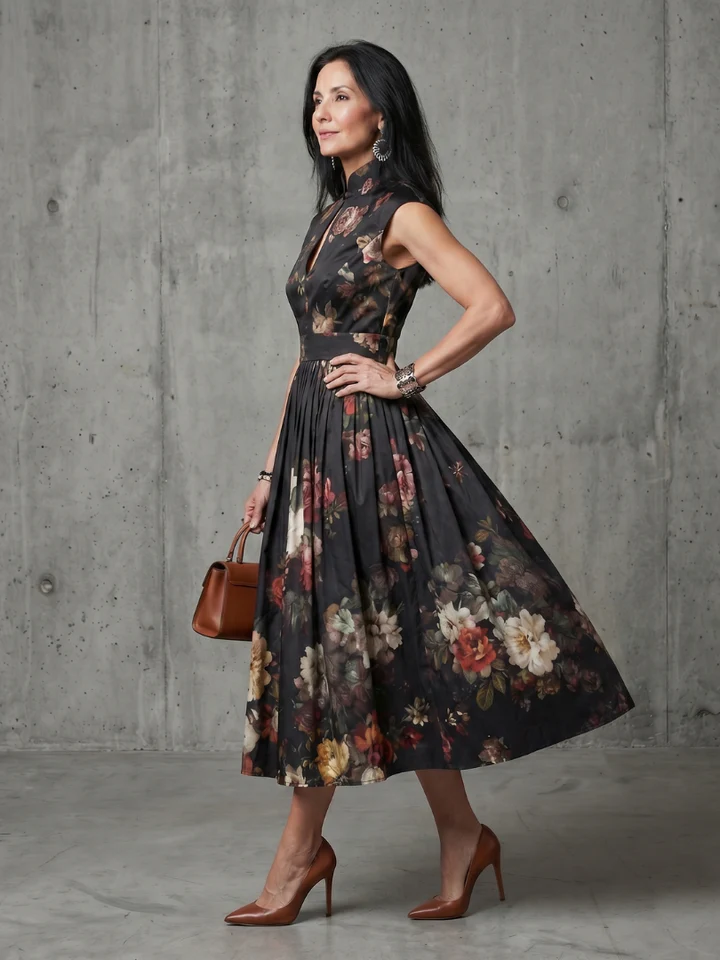 GRETA™ - HIGH NECK KEYHOLE MIDI DRESS