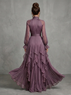 DEMETRIA™ - TIE NECK RUFFLE TIERED MAXI DRESS