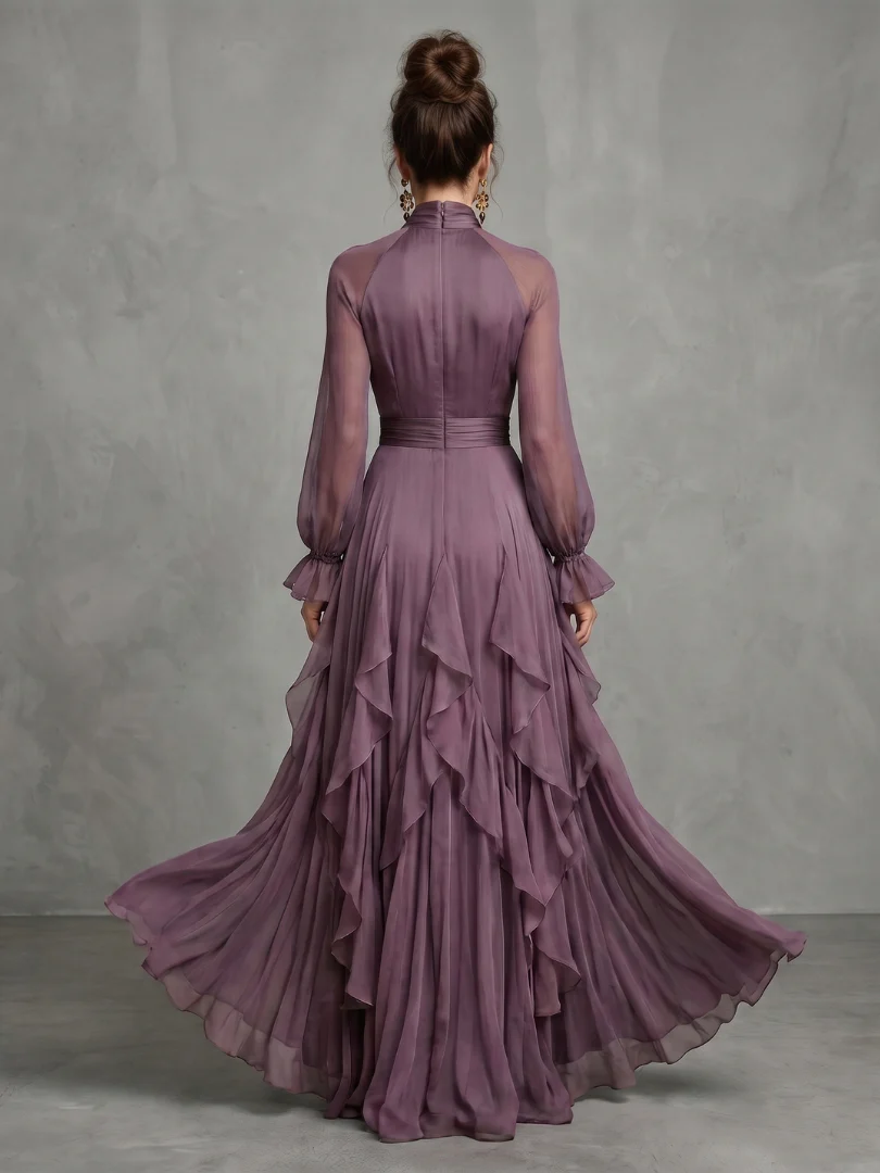 DEMETRIA™ - TIE NECK RUFFLE TIERED MAXI DRESS