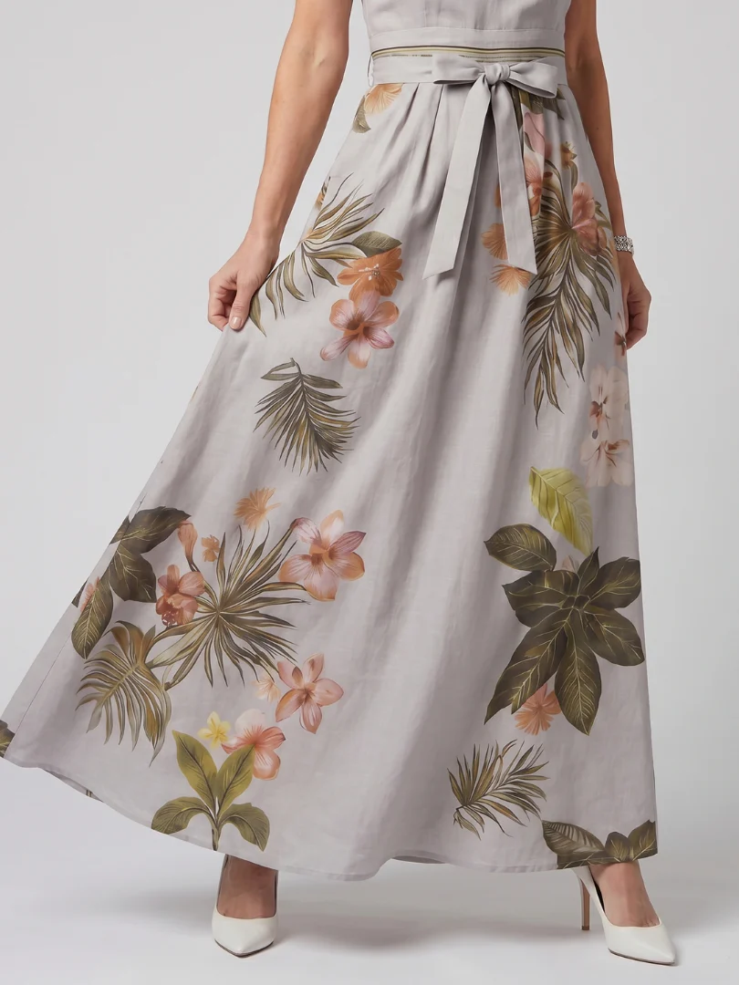MEADOW™ - DRAPED HALTER BOTNICAL PANEL MAXI DRESS