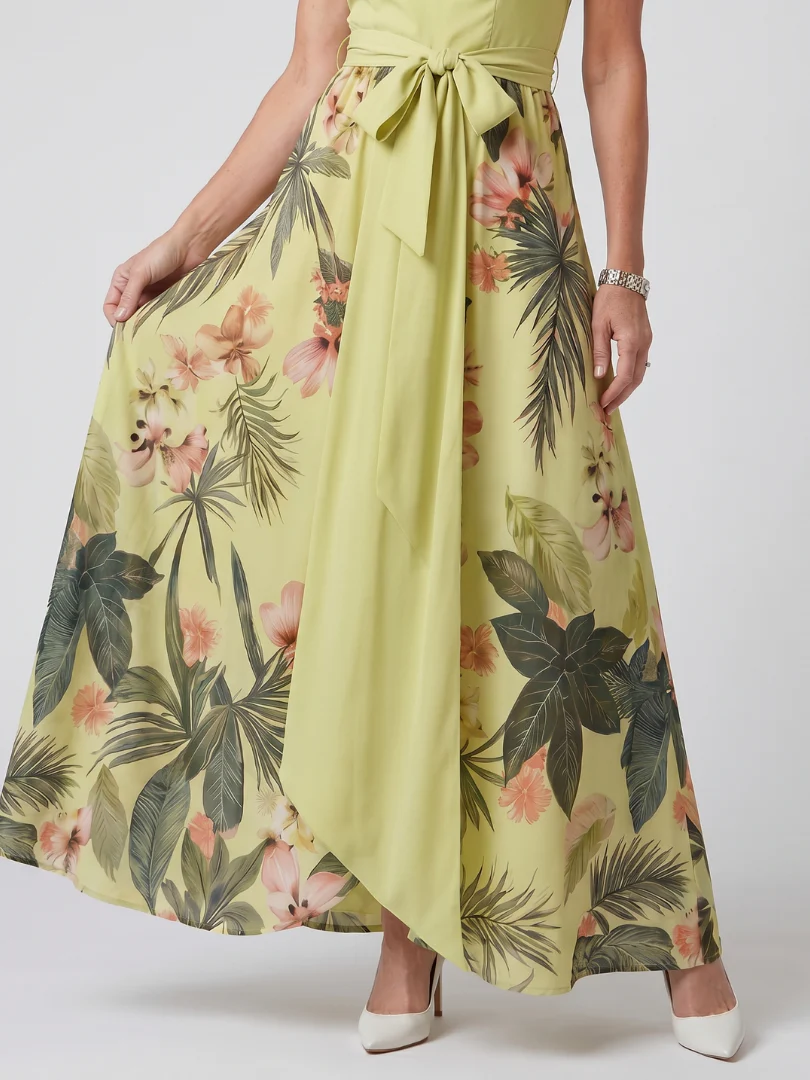 MEADOW™ - DRAPED HALTER BOTNICAL PANEL MAXI DRESS