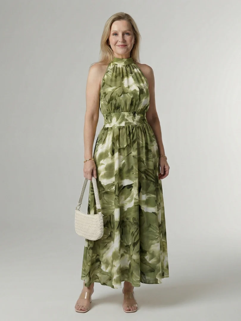 SYLIN™ - GATHERED HALTER MIDI DRESS