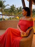 JUNE™ - OFF SHOULDER DRAPED MIDI DRESS