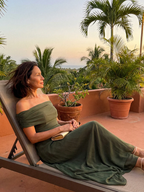 JUNE™ - OFF SHOULDER DRAPED MIDI DRESS