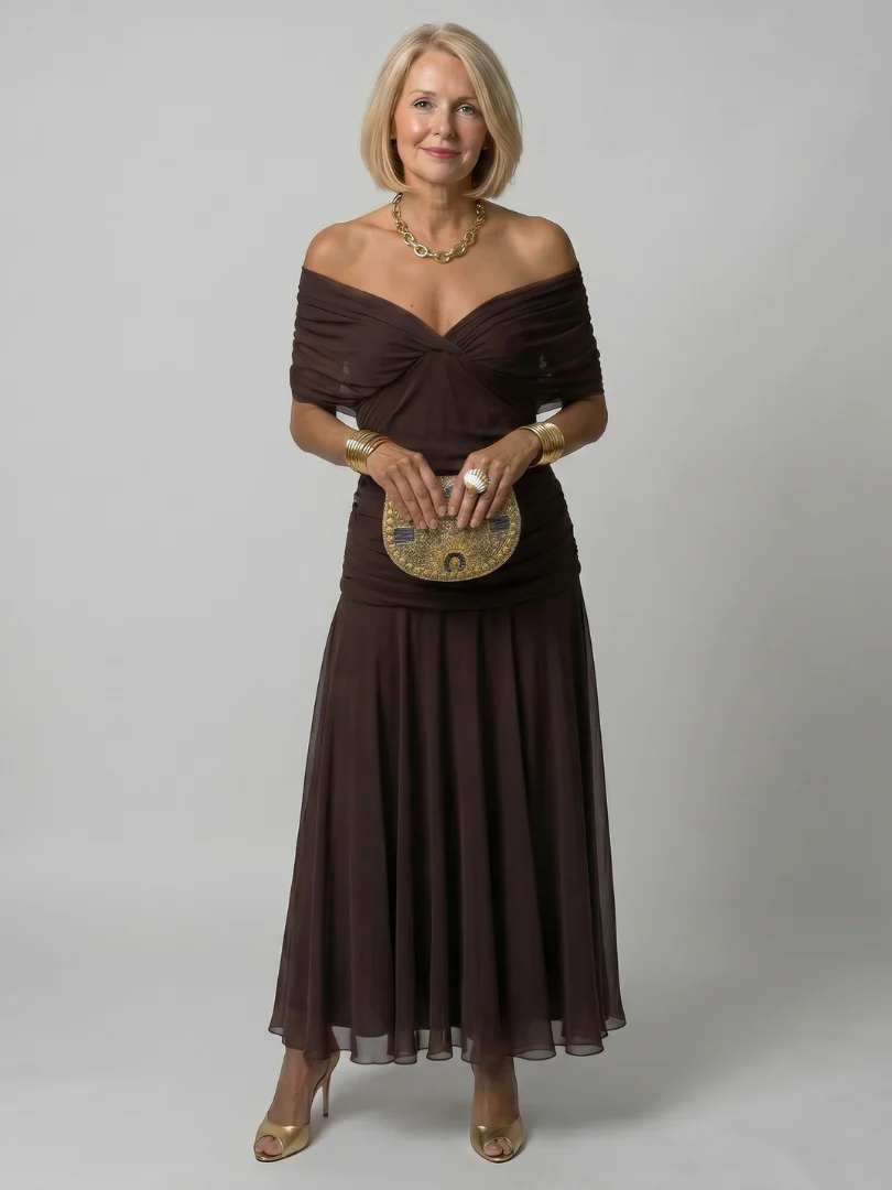 CALEN™ - OFF SHOULDER FLOW MIDI DRESS