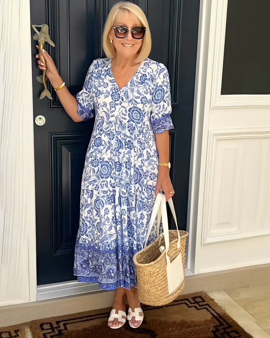 KEISHA™ - GRACEFUL V-NECK FLORAL DRESS