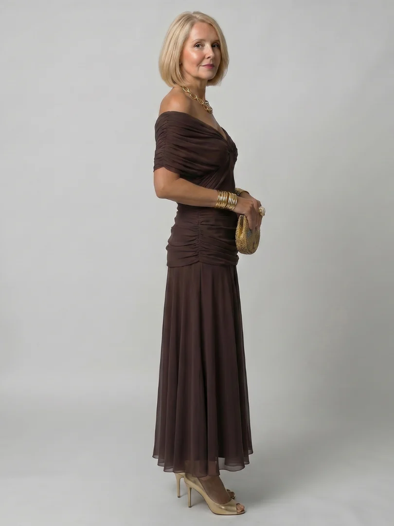 CALEN™ - OFF SHOULDER FLOW MIDI DRESS