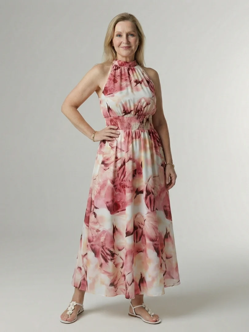 SYLIN™ - GATHERED HALTER MIDI DRESS