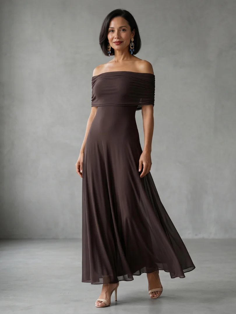 JUNE™ - OFF SHOULDER DRAPED MIDI DRESS