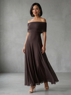 JUNE™ - OFF SHOULDER DRAPED MIDI DRESS