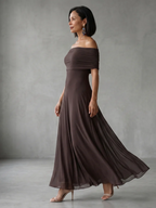 JUNE™ - OFF SHOULDER DRAPED MIDI DRESS