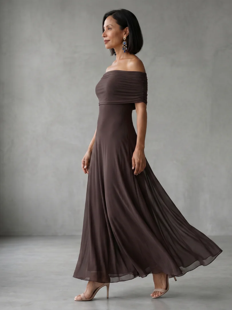 JUNE™ - OFF SHOULDER DRAPED MIDI DRESS
