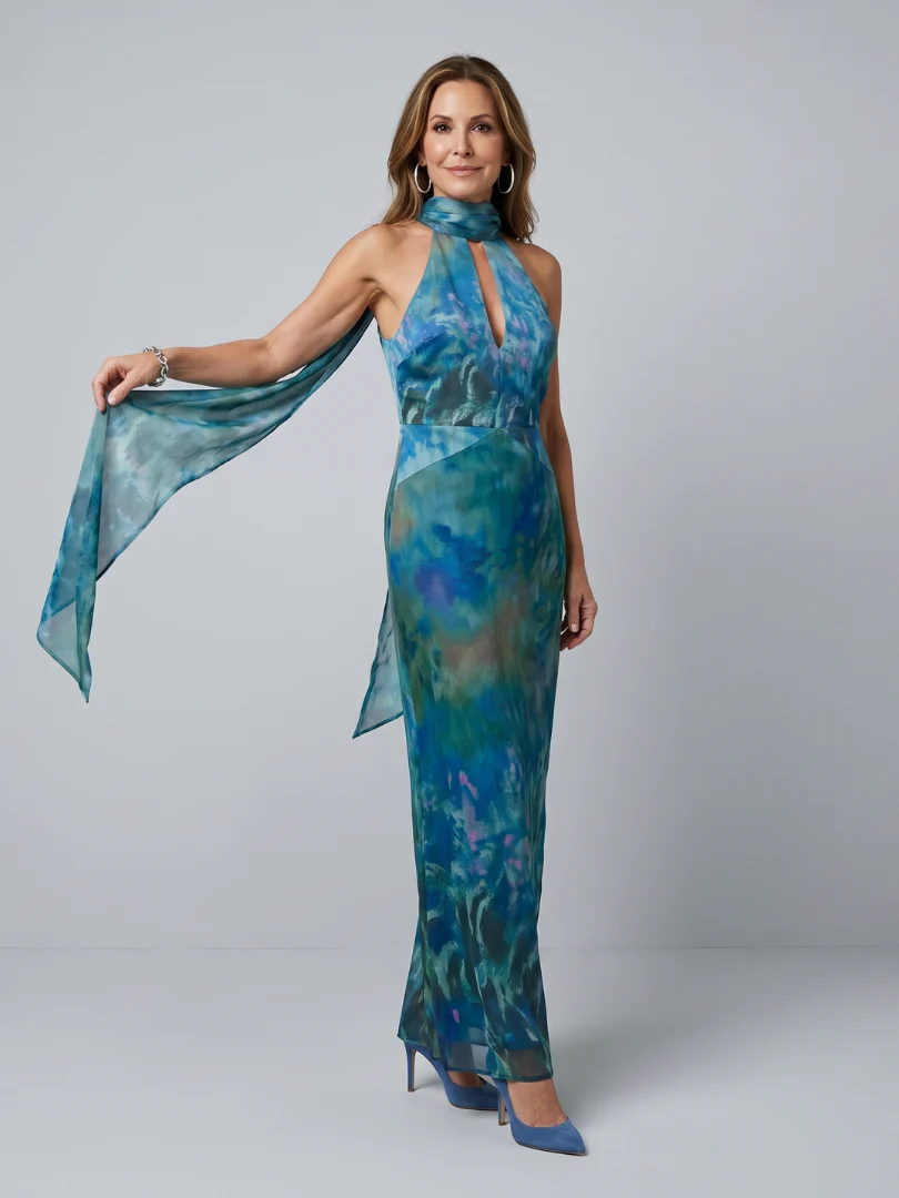 JUNIPER™ - KEYHOLE HALTER SLEEVELESS MAXI DRESS