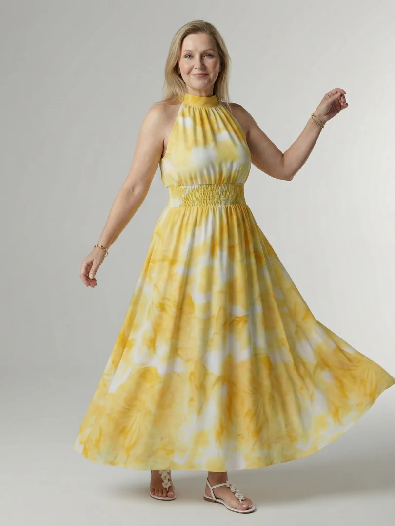 SYLIN™ - GATHERED HALTER MIDI DRESS