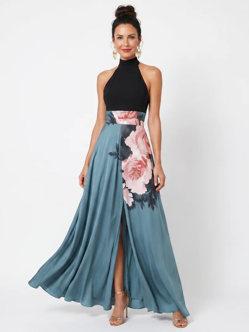 OLYMPAS™ - HALTER BODICE FLORAL SKIRT MAXI DRESS
