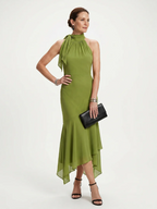 WINIFRED™ - DRAPED HALTER KEYHOLE MIDI DRESS