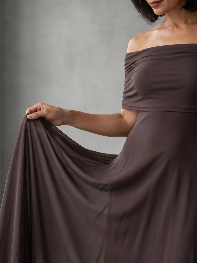 JUNE™ - OFF SHOULDER DRAPED MIDI DRESS