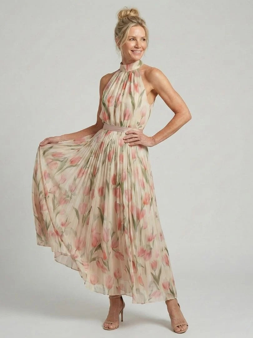 AURELLE™ - HALTER NECK FLORAL MIDI DRESS