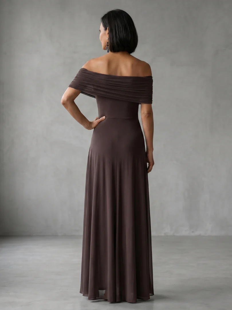JUNE™ - OFF SHOULDER DRAPED MIDI DRESS