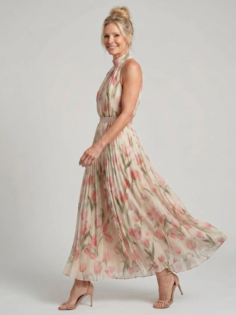 AURELLE™ - HALTER NECK FLORAL MIDI DRESS