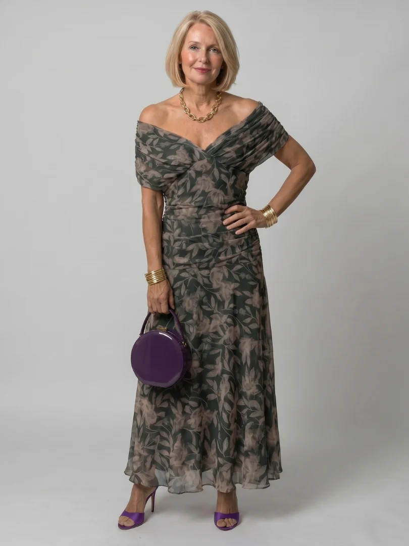 CALEN™ - OFF SHOULDER FLOW MIDI DRESS