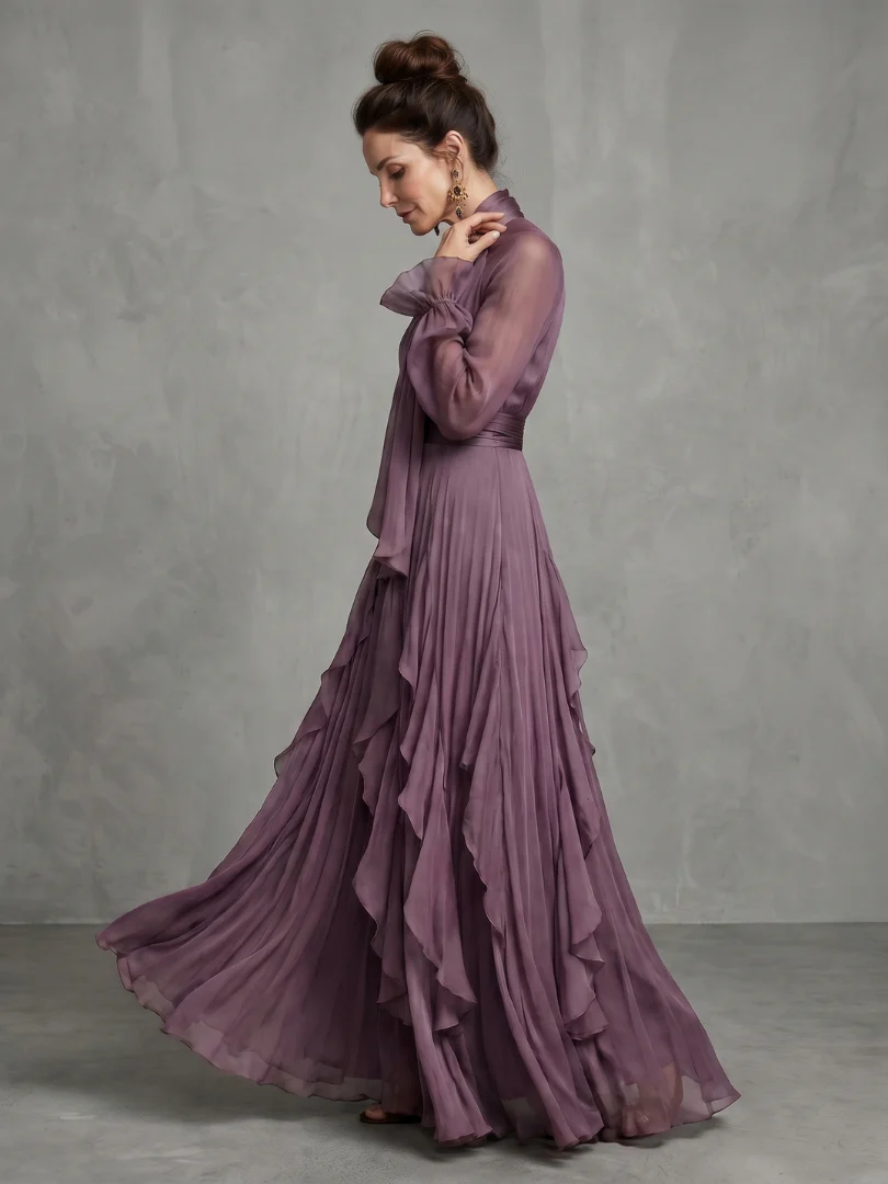 DEMETRIA™ - TIE NECK RUFFLE TIERED MAXI DRESS