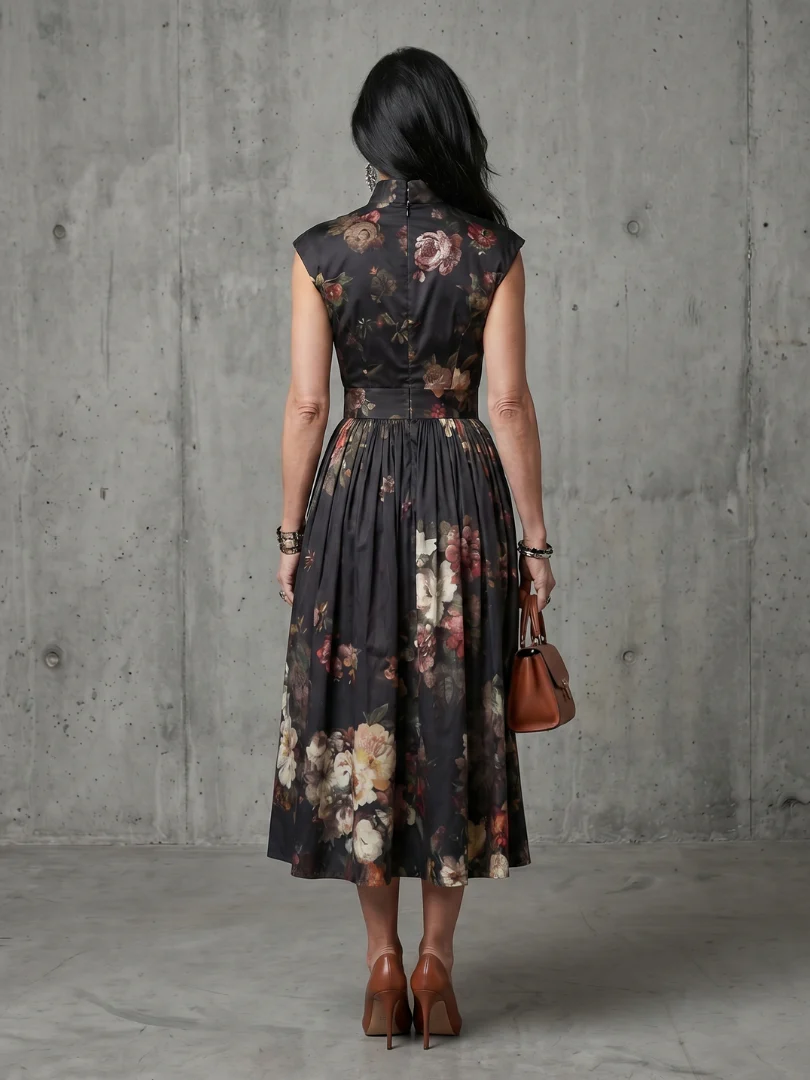GRETA™ - HIGH NECK KEYHOLE MIDI DRESS