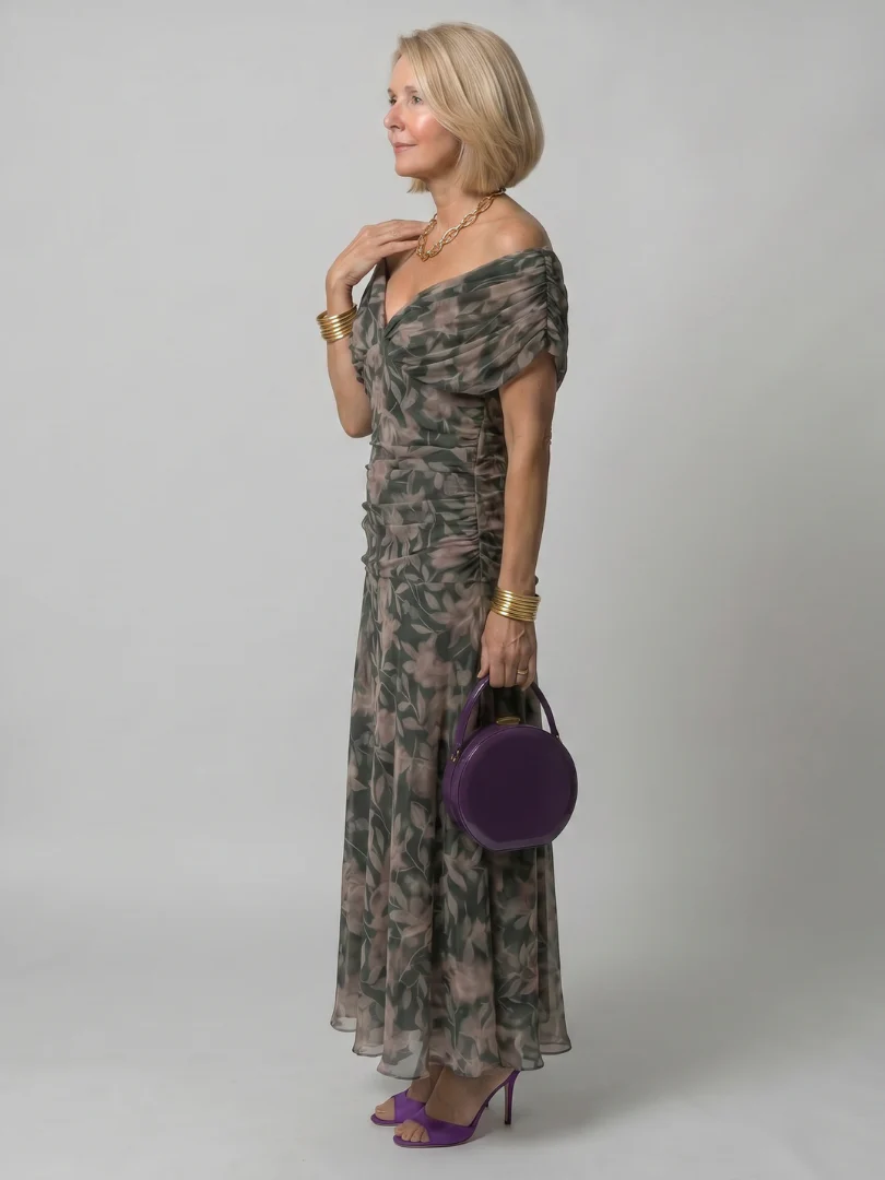 CALEN™ - OFF SHOULDER FLOW MIDI DRESS