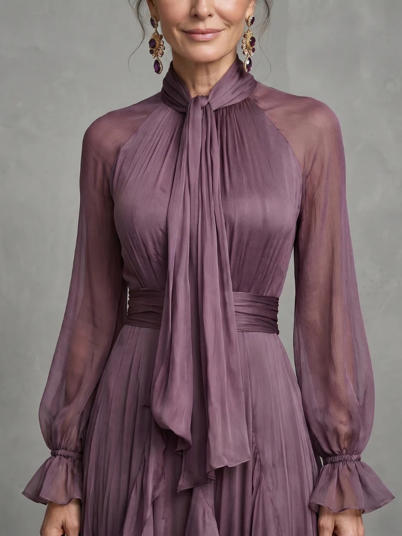 DEMETRIA™ - TIE NECK RUFFLE TIERED MAXI DRESS
